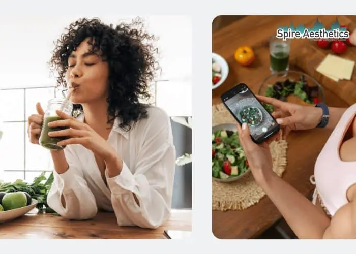 Image of woman looking into her diet and fat freezing Warwickshire to improve her health